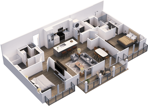 Floor plan for 2 beds, 2 baths, 1186 sqft